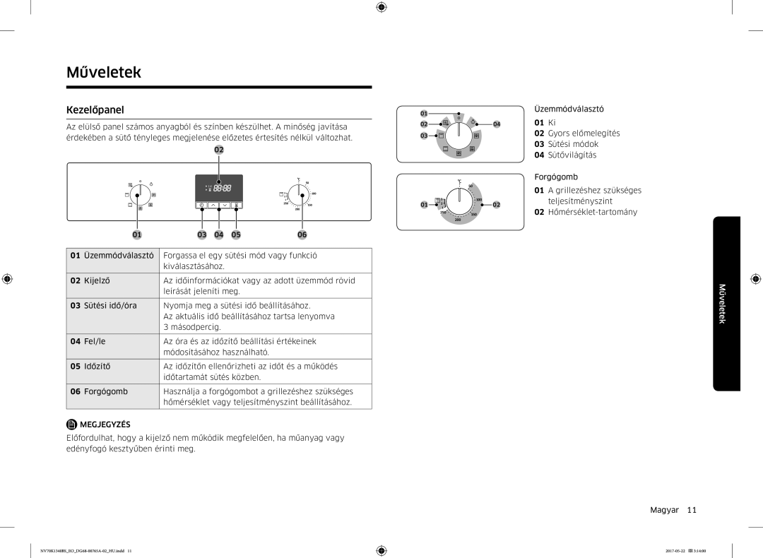 Samsung NV70K1340BB/EO, NV70K1340BS/OL manual Műveletek, Kezelőpanel 