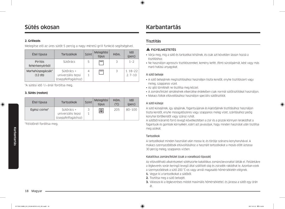 Samsung NV70K1340BS/OL, NV70K1340BB/EO manual Karbantartás, Tisztítás 