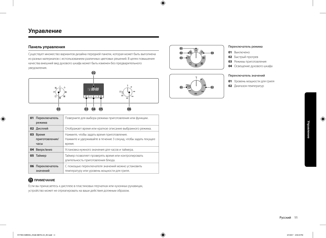 Samsung NV70K1340BS/ML, NV70K1340BW/ML manual Управление, Панель управления, Выключено, Быстрый прогрев, Диапазон температур 