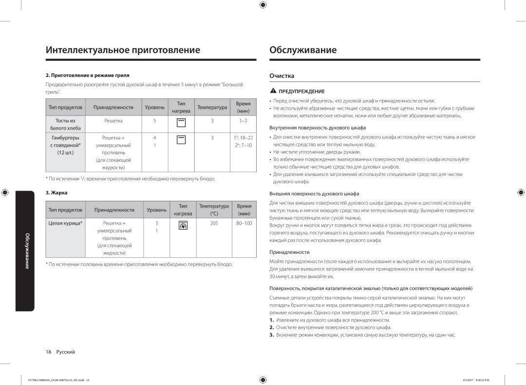 Samsung NV70K1340BW/ML, NV70K1340BS/ML manual Обслуживание, Очистка, Принадлежности Уровень Тип, Целая курица, 205 