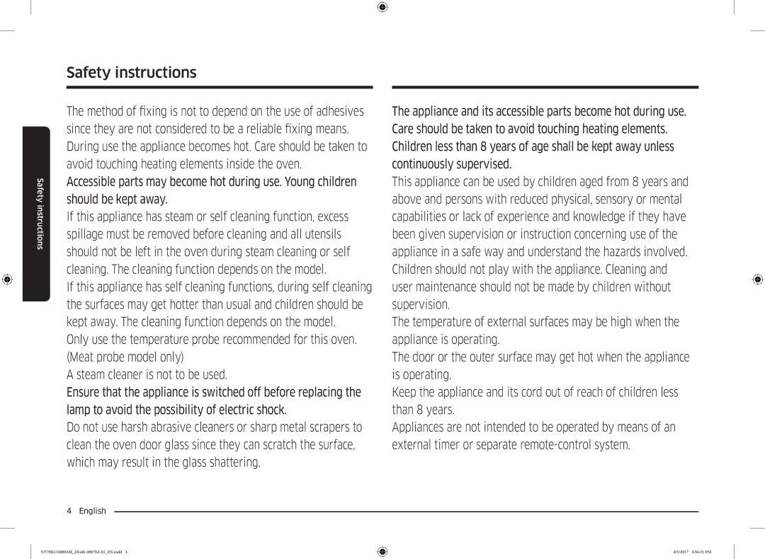 Samsung NV70K1340BW/ML, NV70K1340BS/ML manual Safety instructions 