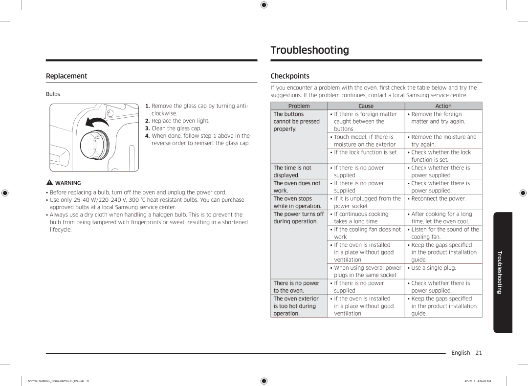 Samsung NV70K1340BS/ML, NV70K1340BW/ML manual Troubleshooting, Replacement, Checkpoints 