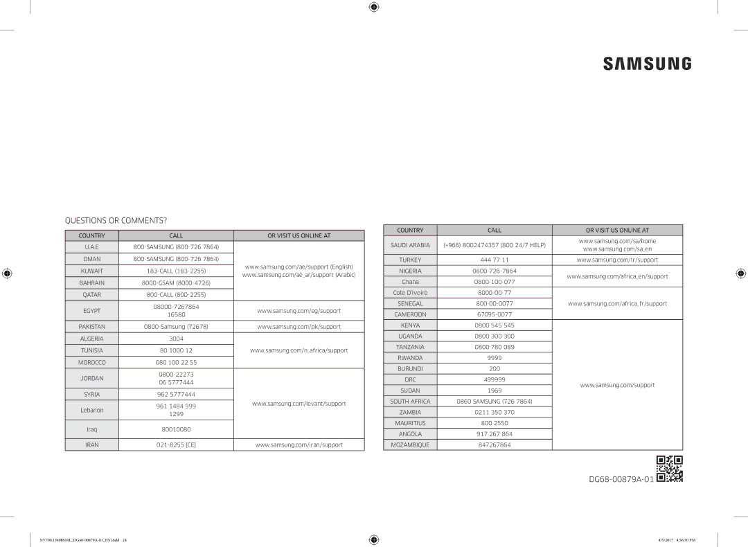 Samsung NV70K1340BW/ML, NV70K1340BS/ML manual Questions or COMMENTS?, DG68-00879A-01 