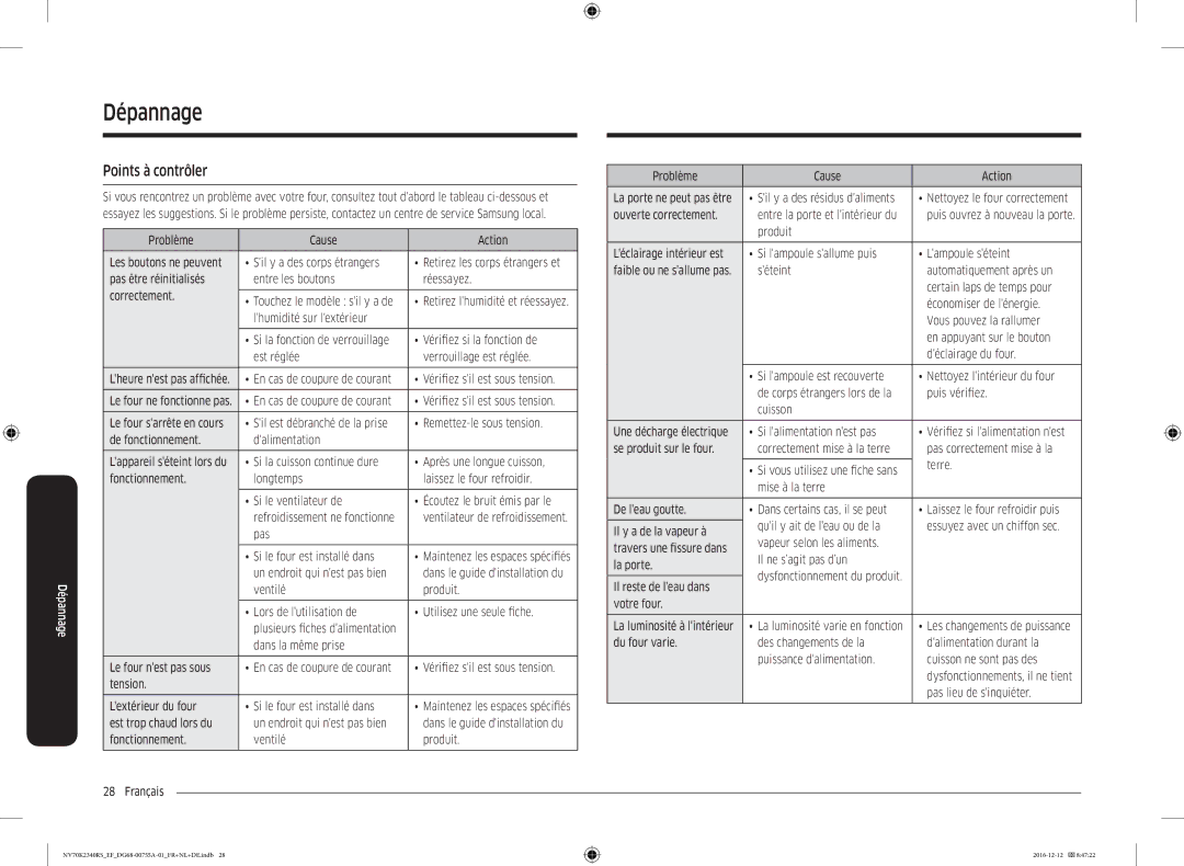 Samsung NV70K2340RB/EF, NV70K2340RS/EF manual Dépannage, Points à contrôler 