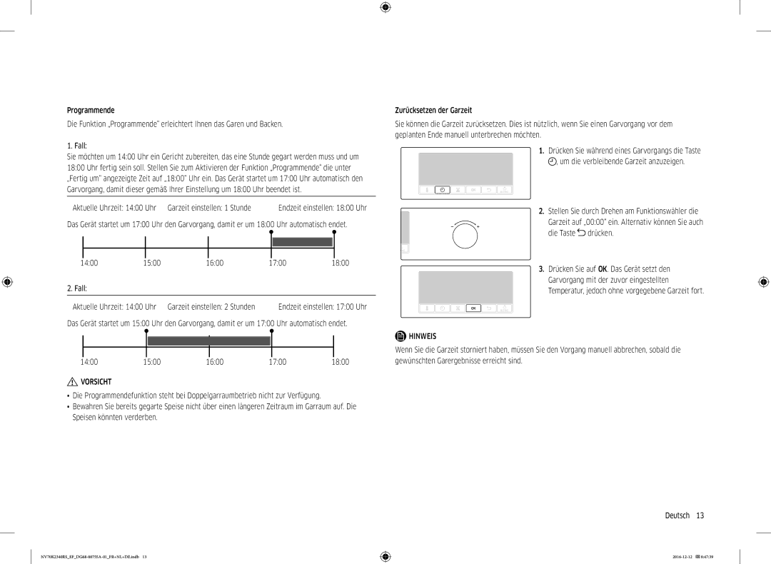 Samsung NV70K2340RS/EF, NV70K2340RB/EF manual Aktuelle Uhrzeit 1400 Uhr Garzeit einstellen 1 Stunde, 1500 1600 1700 1800 