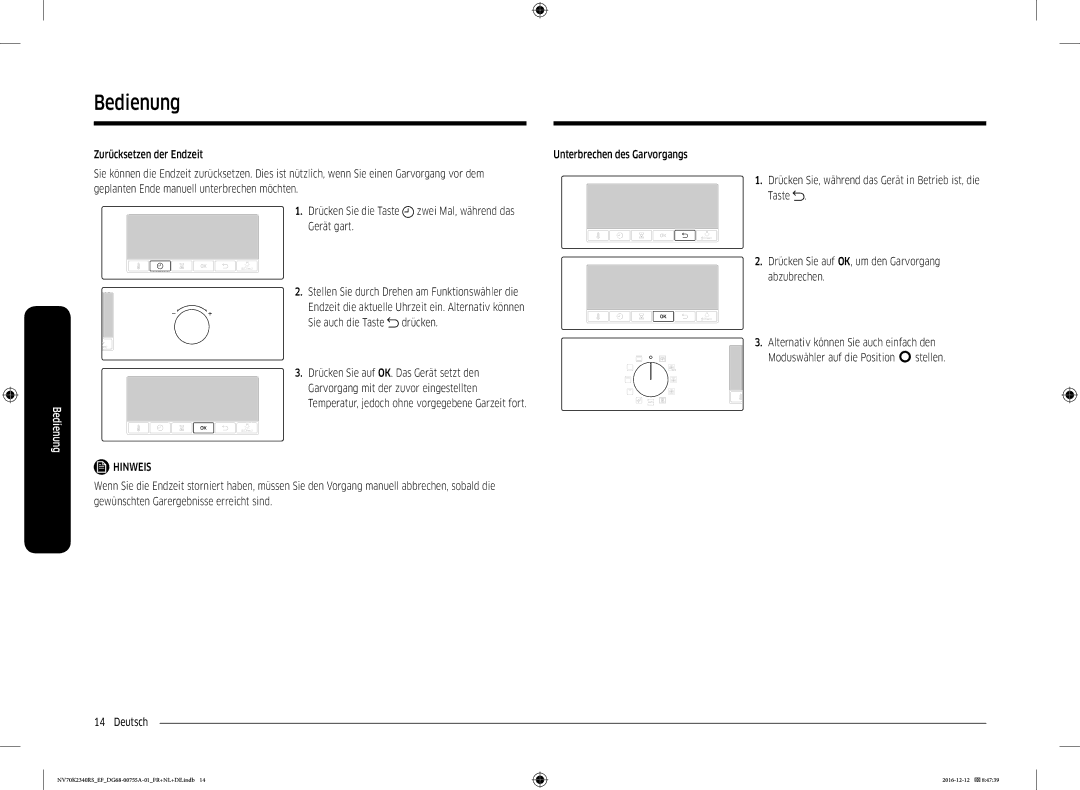 Samsung NV70K2340RB/EF, NV70K2340RS/EF manual Zurücksetzen der Endzeit 