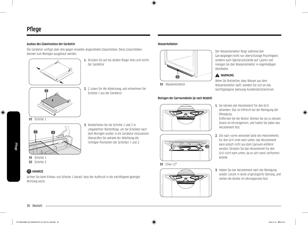 Samsung NV70K2340RB/EF, NV70K2340RS/EF manual Pfleg 