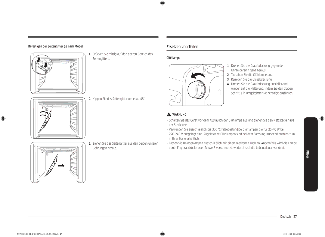 Samsung NV70K2340RS/EF, NV70K2340RB/EF manual Ersetzen von Teilen, Glühlampe 