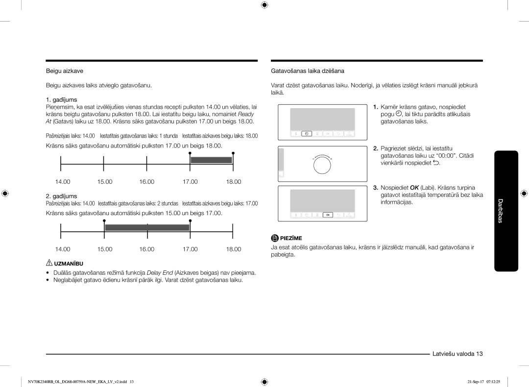 Samsung NV70K2340RB/EO 14.00 15.00 16.00, 18.00, Krāsns sāks gatavošanu automātiski pulksten 15.00 un beigs, Informācijas 