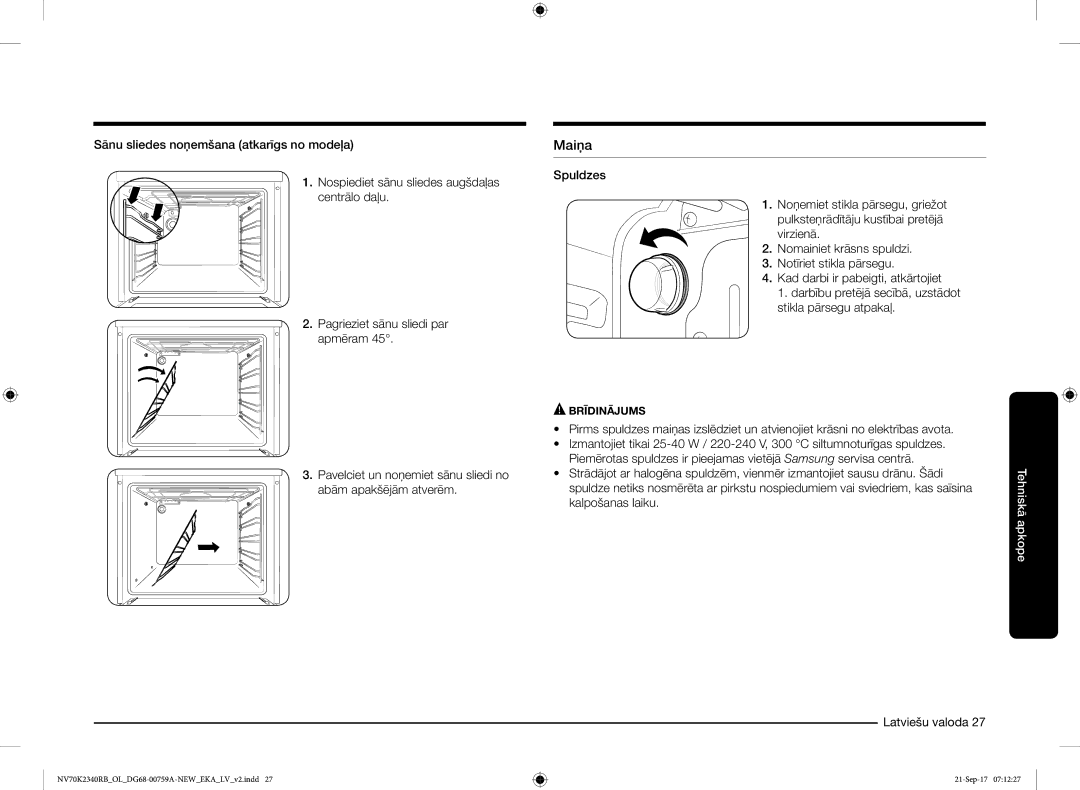 Samsung NV70K2340RB/EO manual Maiņa 