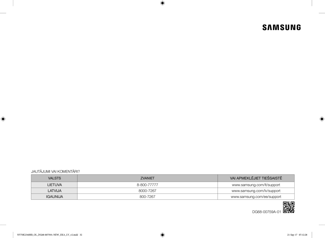 Samsung NV70K2340RB/EO manual DG68-00759A-01 