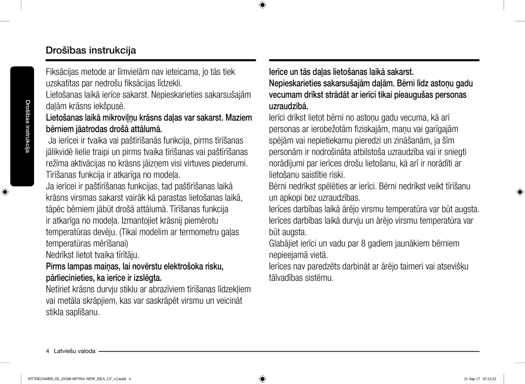 Samsung NV70K2340RB/EO manual Drošības instrukcija, Bērniem jāatrodas drošā attālumā 