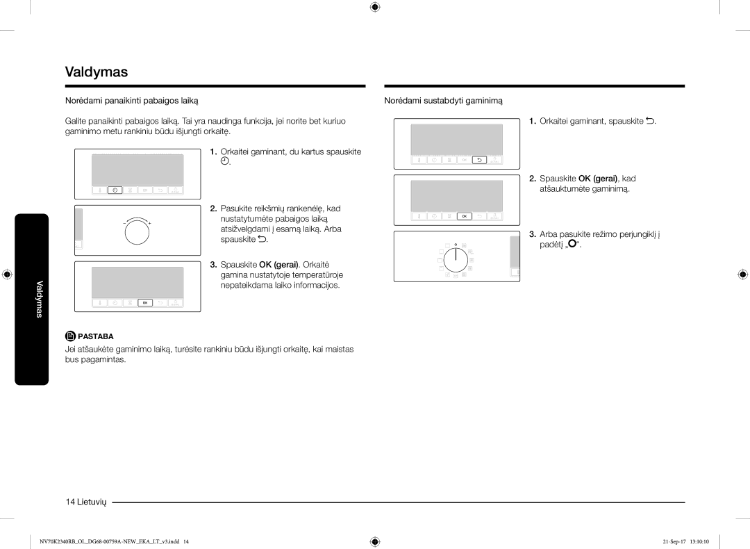 Samsung NV70K2340RB/EO manual Norėdami panaikinti pabaigos laiką 