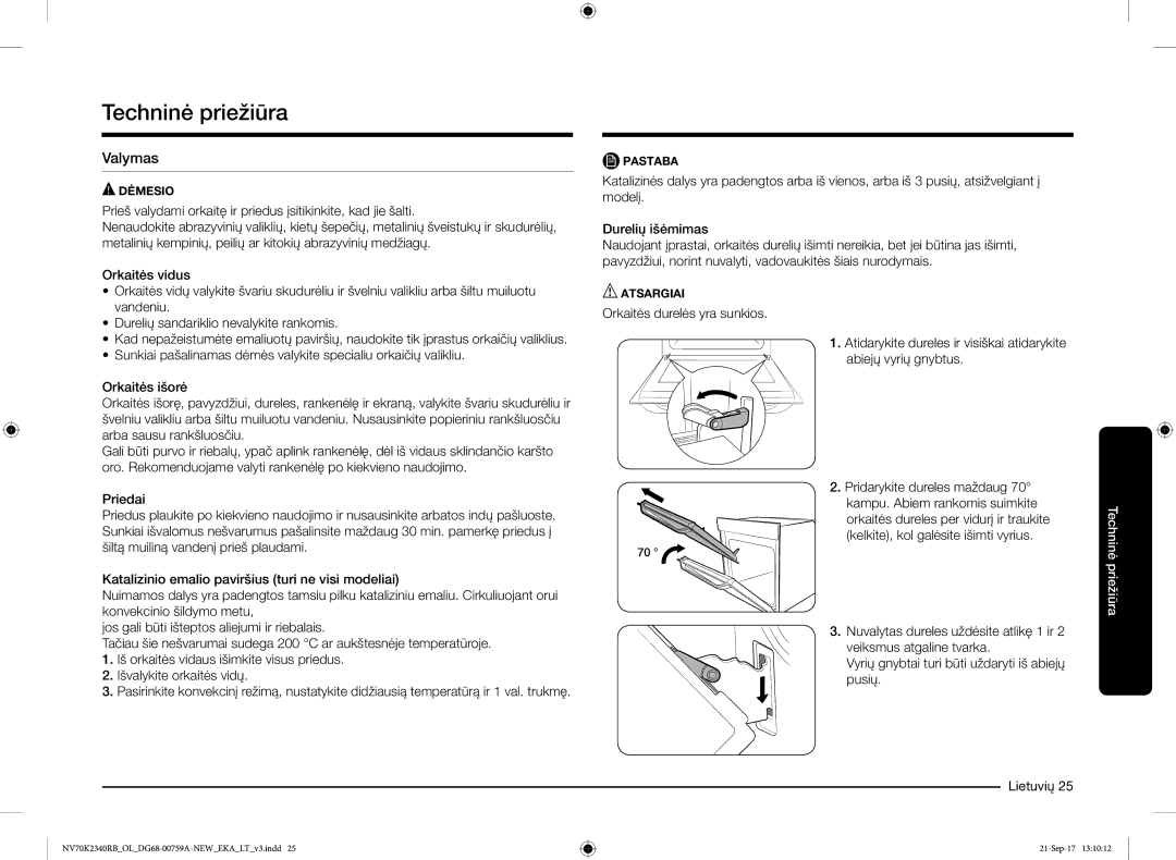 Samsung NV70K2340RB/EO manual Techninė priežiūra, Valymas 