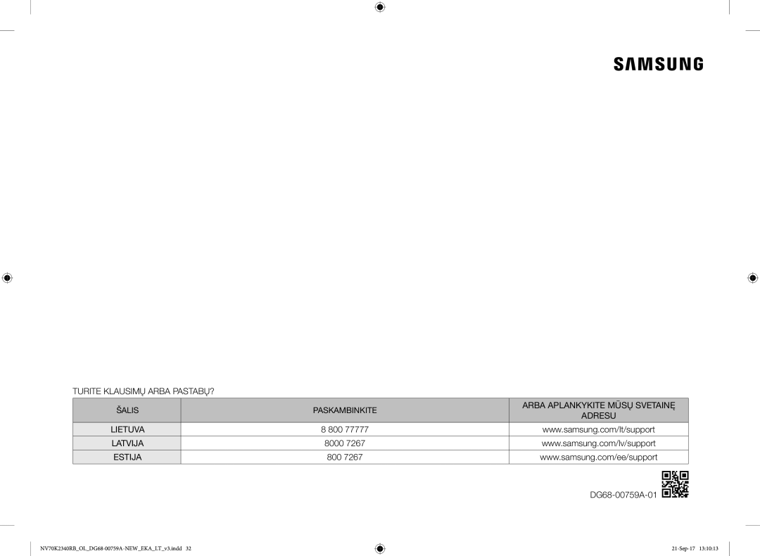 Samsung NV70K2340RB/EO manual DG68-00759A-01 