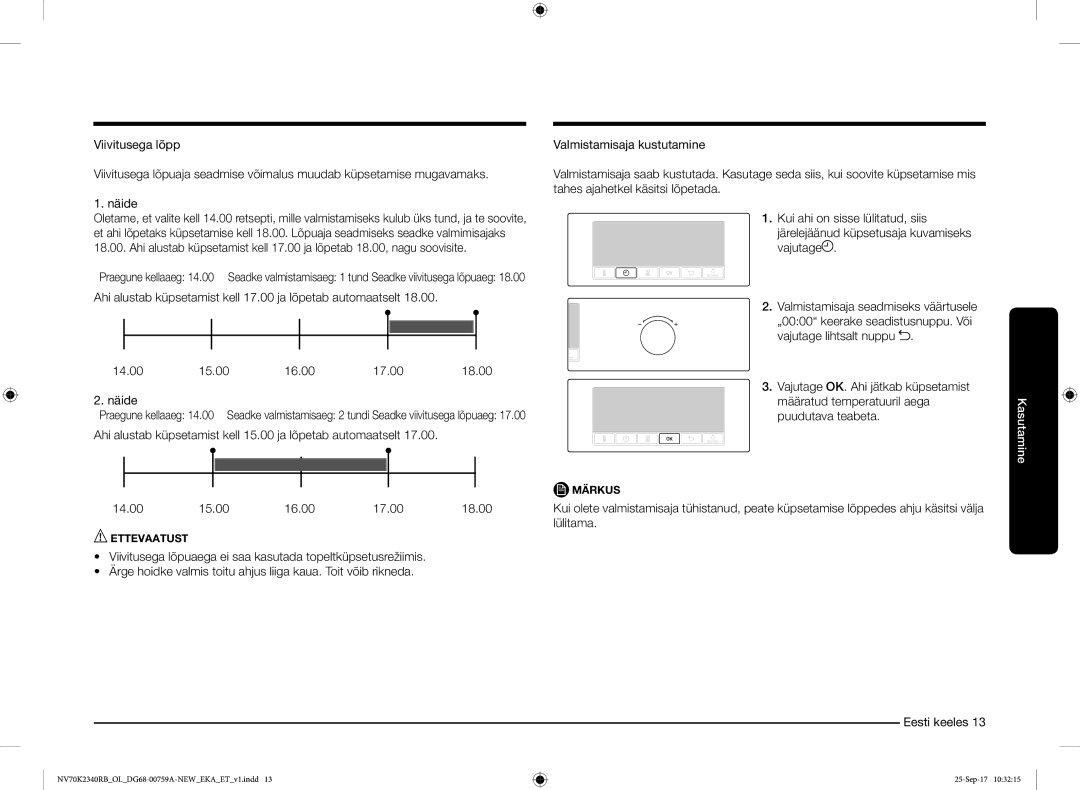 Samsung NV70K2340RB/EO manual 15.00 16.00 17.00 18.00 Näide 