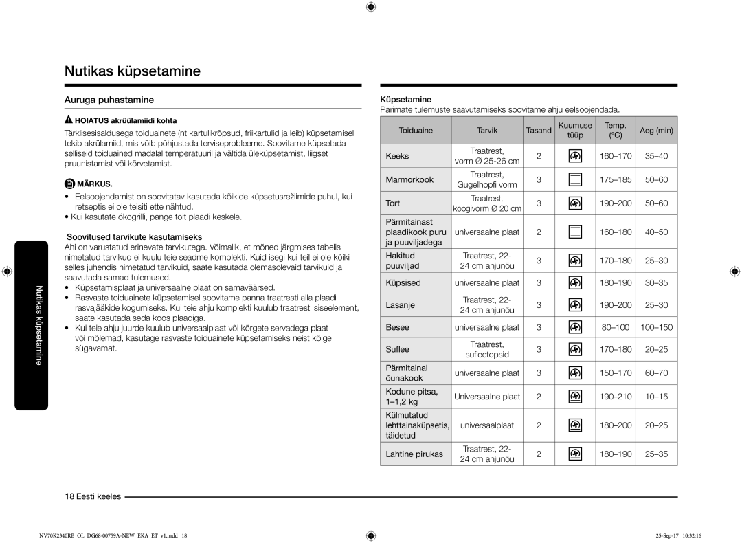 Samsung NV70K2340RB/EO manual Nutikas küpsetamine 