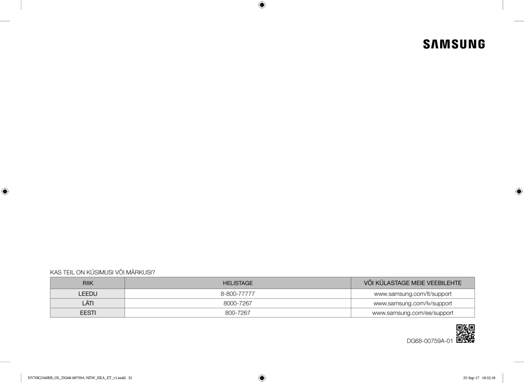 Samsung NV70K2340RB/EO manual VÕI Külastage Meie Veebilehte, DG68-00759A-01 