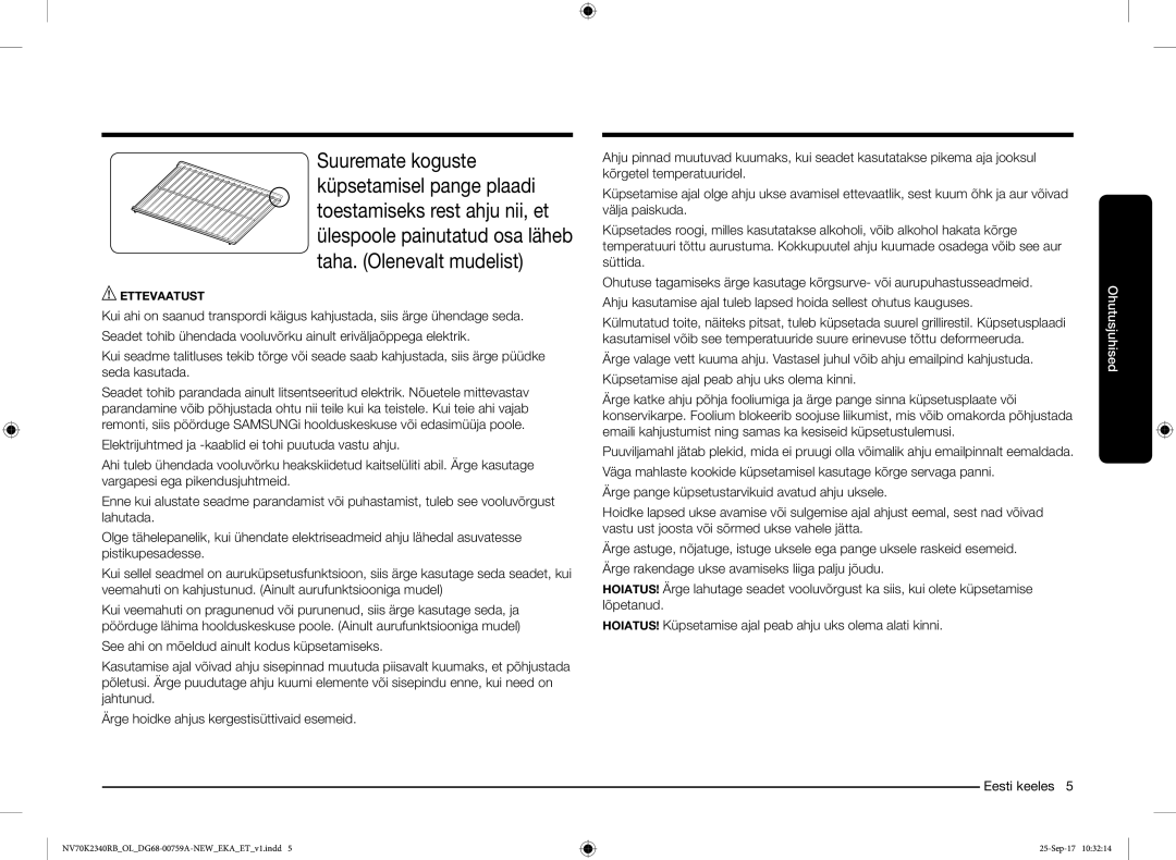 Samsung NV70K2340RB/EO manual Ohutusjuhised 
