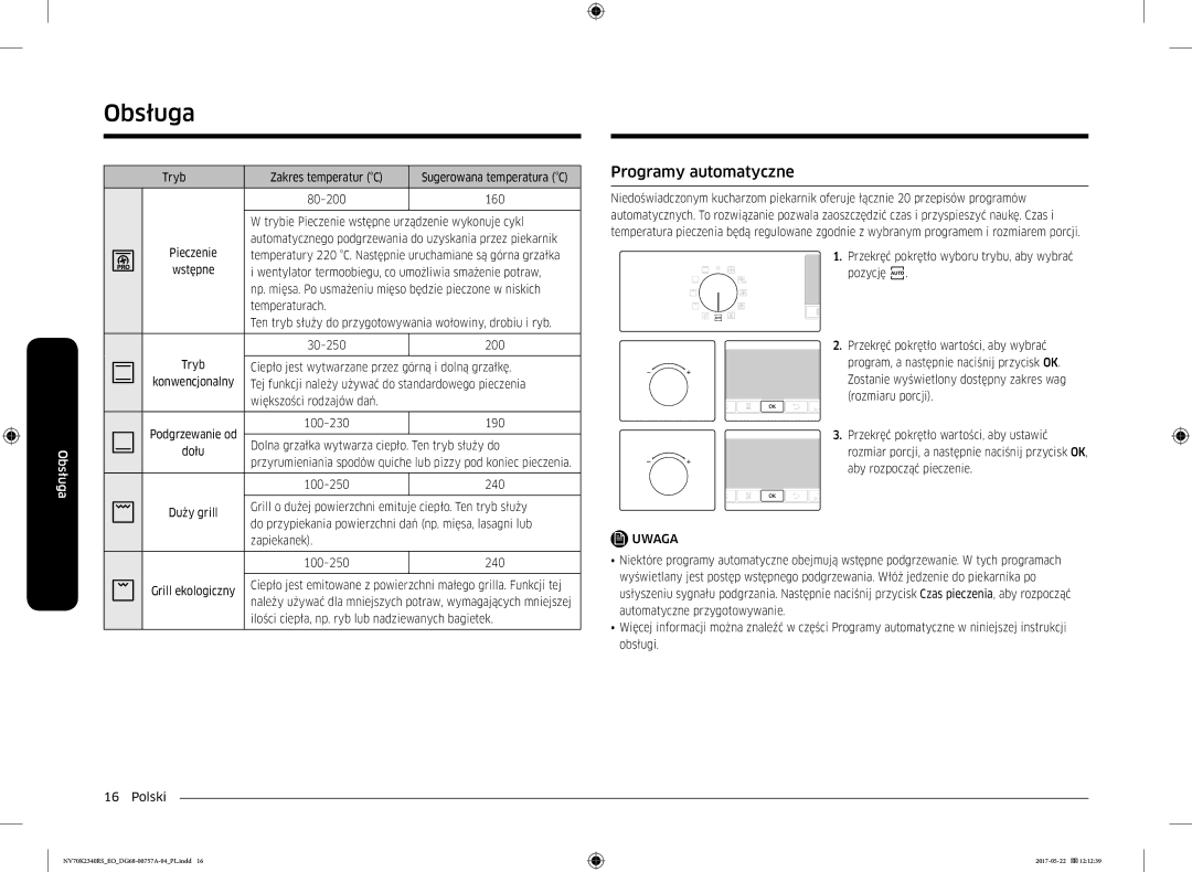 Samsung NV70K2340RB/EO manual Programy automatyczne 