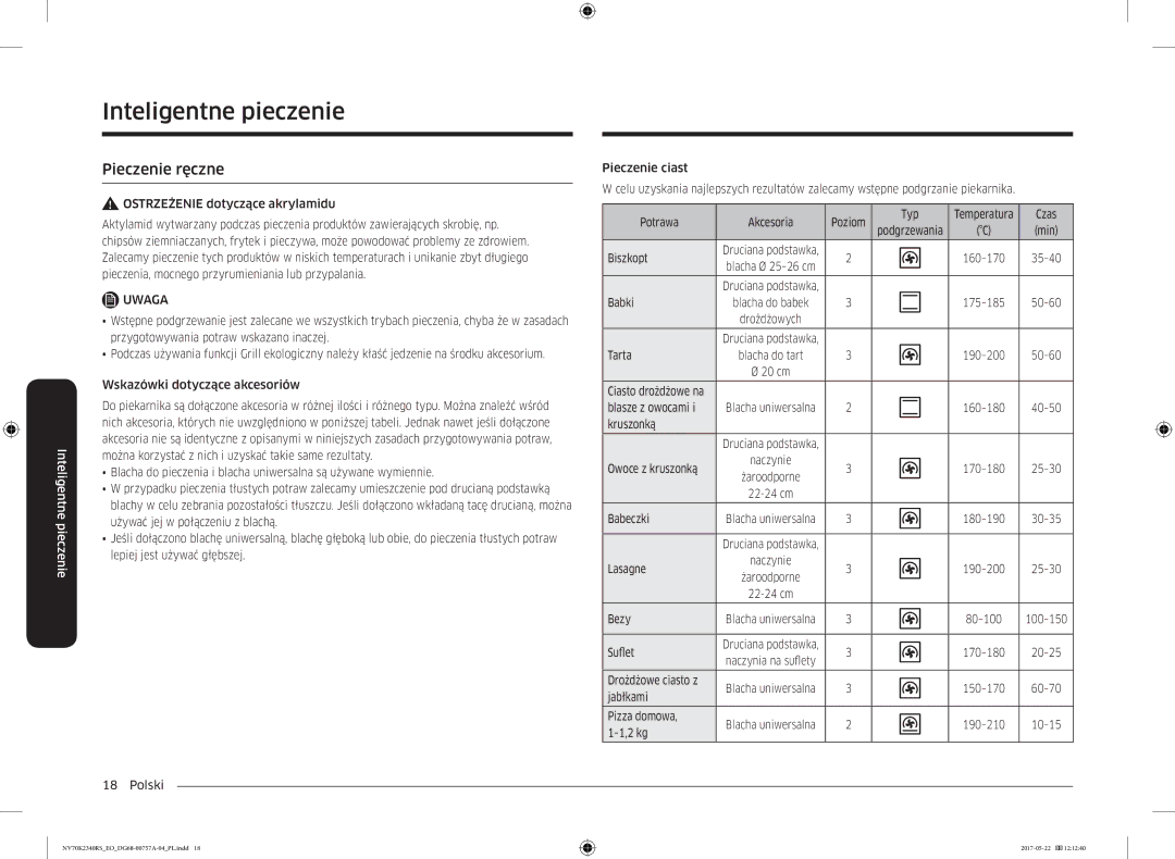 Samsung NV70K2340RB/EO manual Inteligentne pieczenie, Pieczenie ręczne 