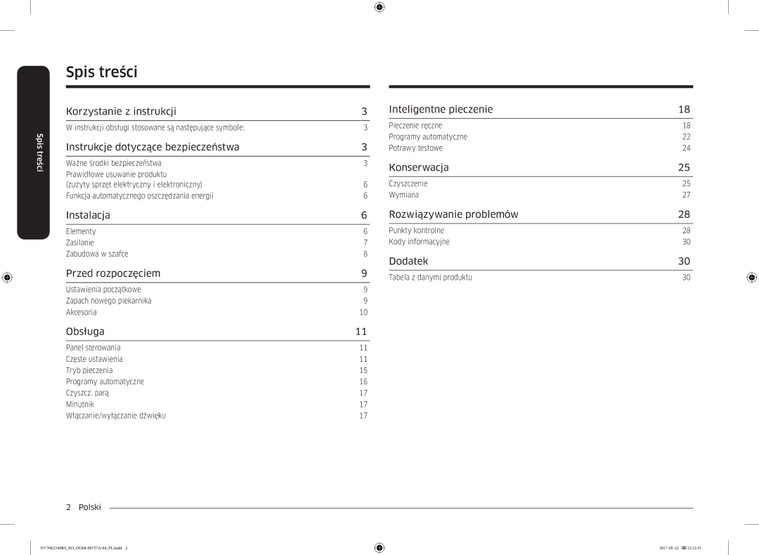 Samsung NV70K2340RB/EO manual Spis treści 