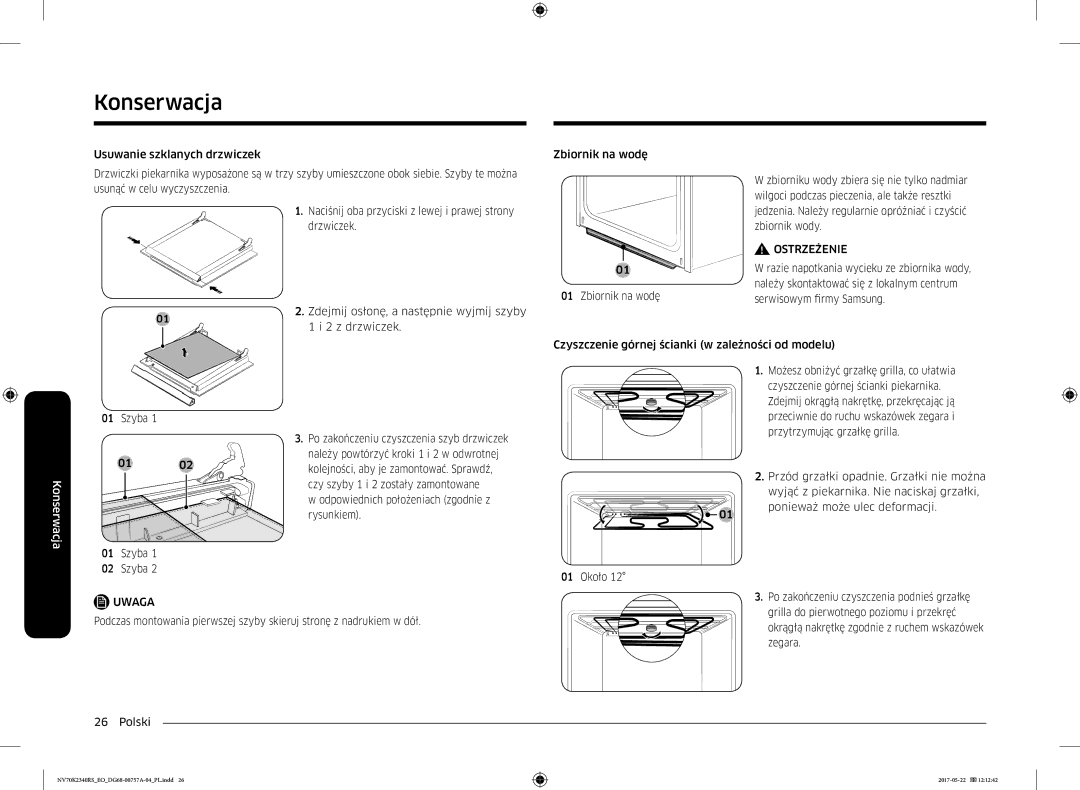 Samsung NV70K2340RB/EO manual Czy szyby 1 i 2 zostały zamontowane, Szyba Rysunkiem 