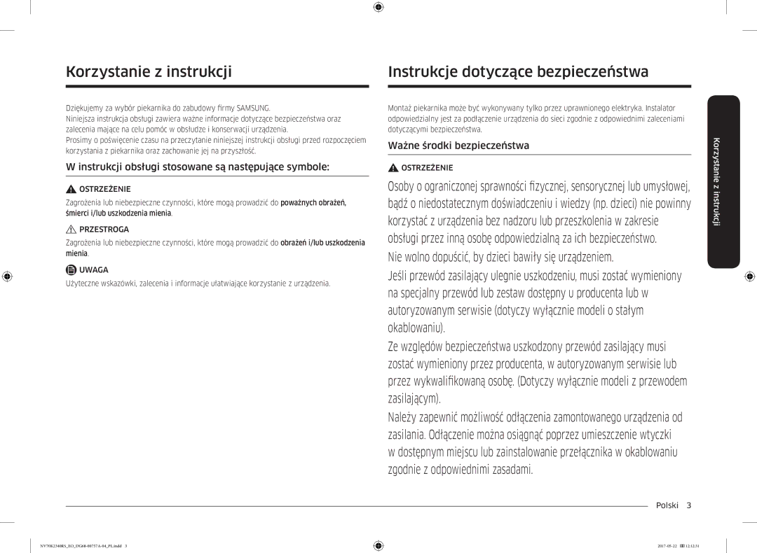 Samsung NV70K2340RB/EO manual Instrukcje dotyczące bezpieczeństwa, Korzystanie z instrukcji, Ważne środki bezpieczeństwa 