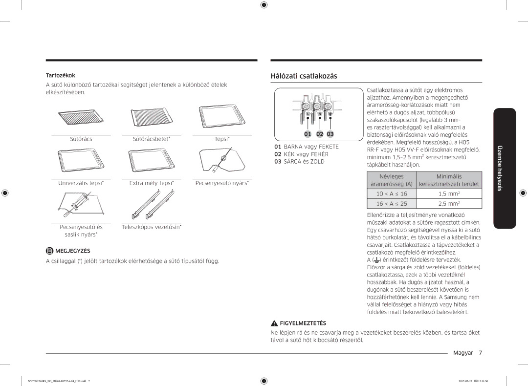 Samsung NV70K2340RB/EO manual Hálózati csatlakozás, Üzembe 