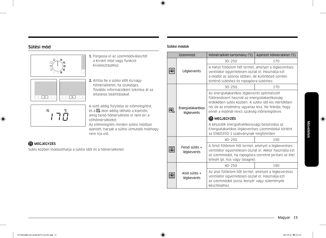 Samsung NV70K2340RB/EO manual Sütési mód, Készülék energiahatékonysági besorolása az, Az EN60350-1 szabványnak megfelelően 