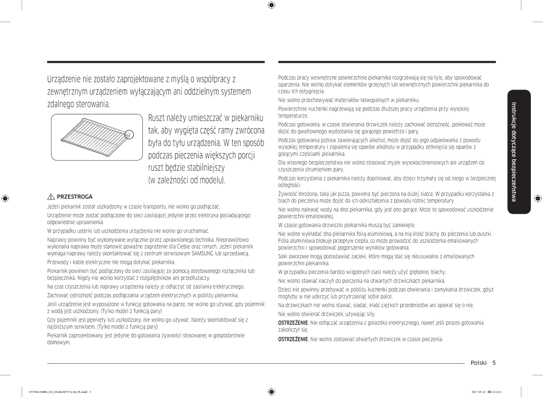 Samsung NV70K2340RB/EO manual Zależności od modelu, Przewody i kable elektryczne nie mogą dotykać piekarnika 