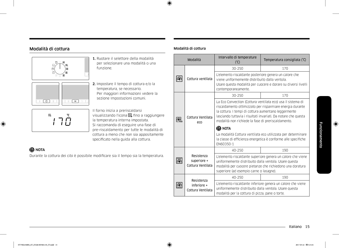 Samsung NV70K2340RB/ET manual Modalità di cottura 
