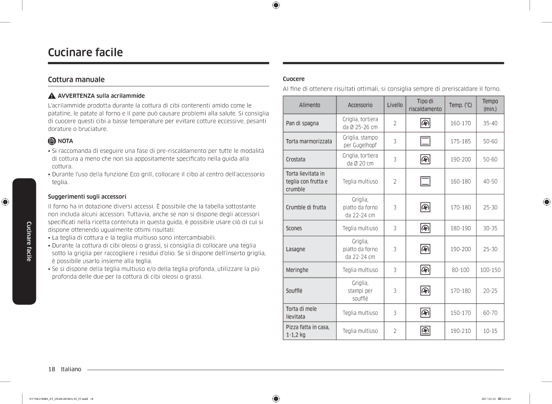 Samsung NV70K2340RB/ET Cucinare facile, Cottura manuale 