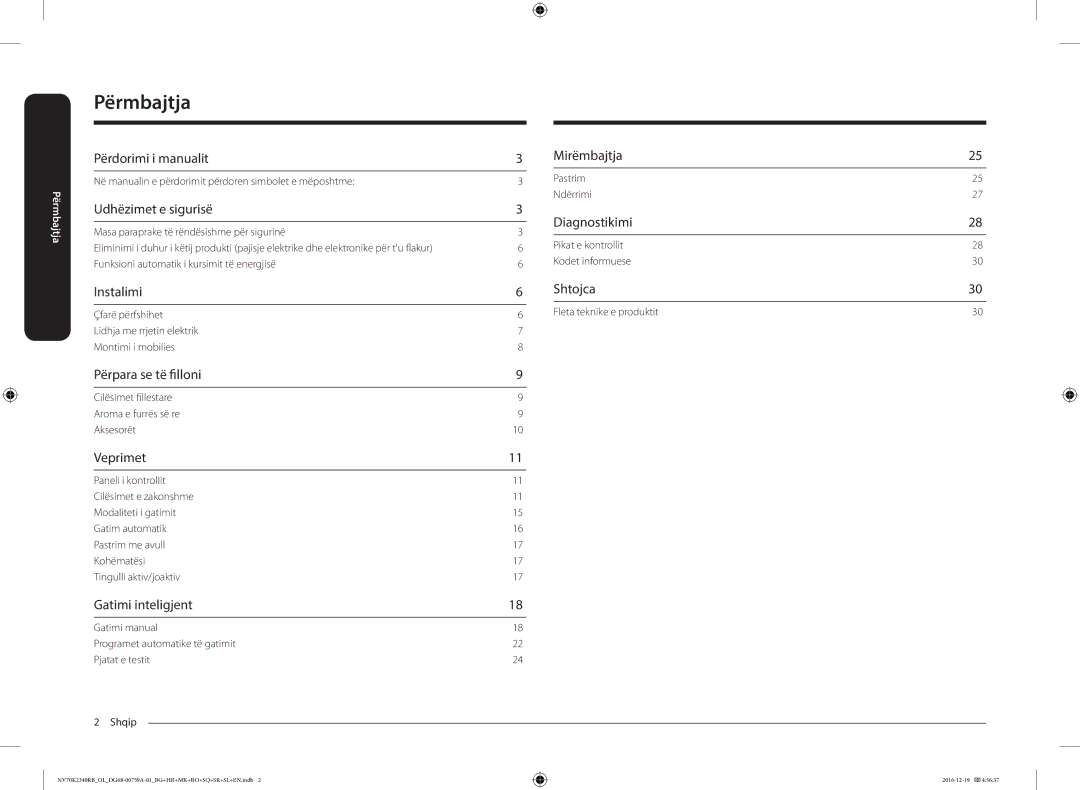 Samsung NV70K2340RB/OL, NV70K2340RB/EO manual Përmbajtja 