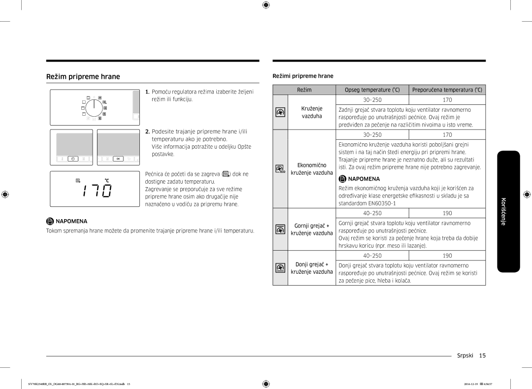 Samsung NV70K2340RB/EO, NV70K2340RB/OL manual Režim pripreme hrane 