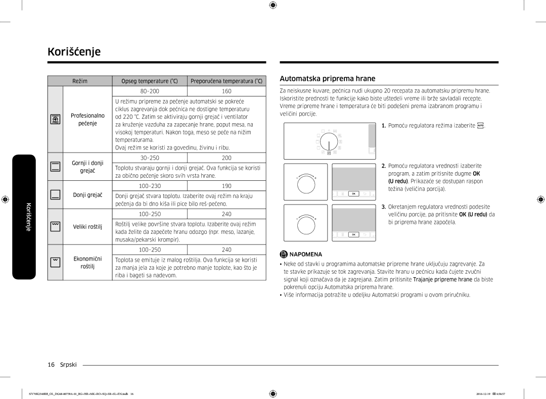 Samsung NV70K2340RB/OL, NV70K2340RB/EO manual Automatska priprema hrane 