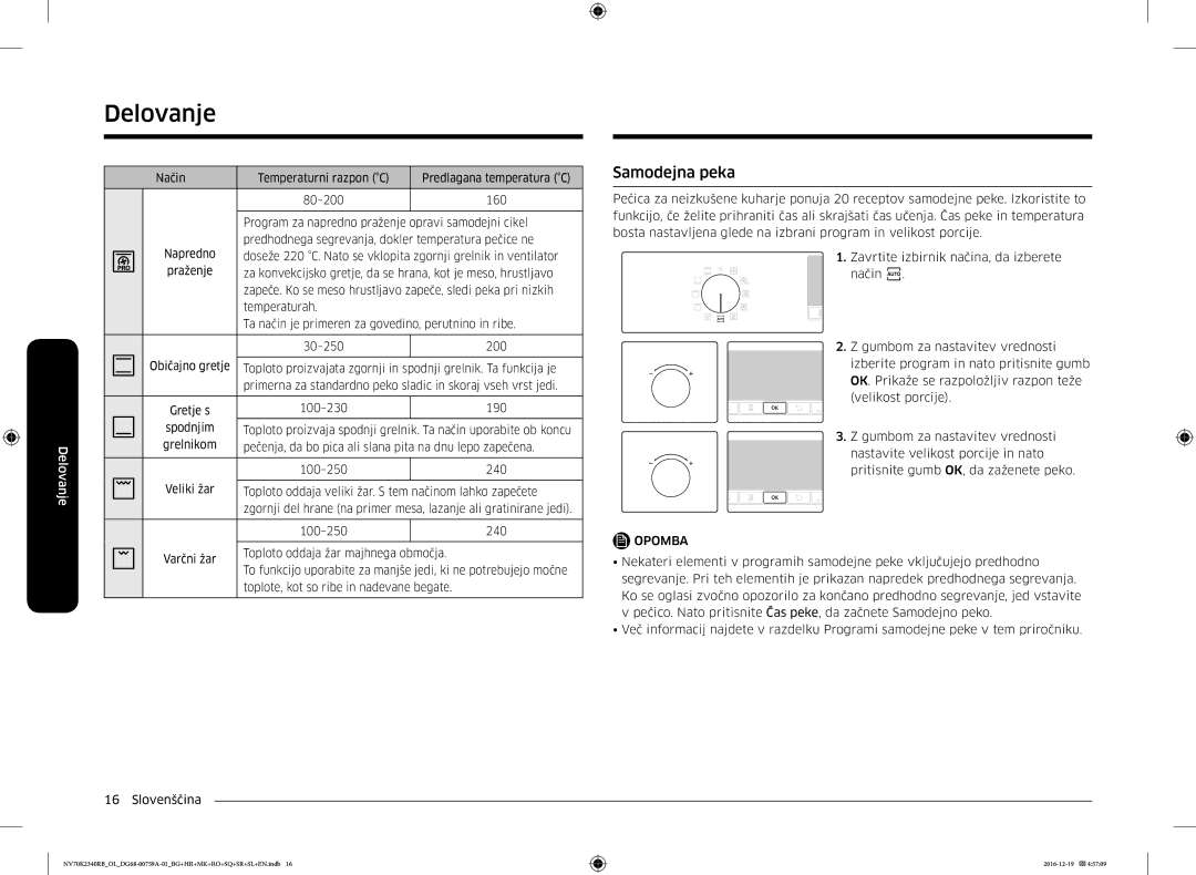 Samsung NV70K2340RB/OL, NV70K2340RB/EO manual Samodejna peka 