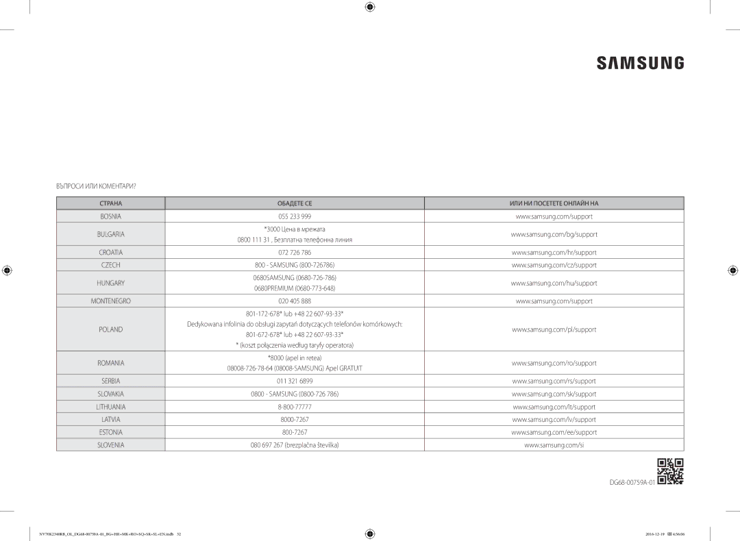 Samsung NV70K2340RB/OL, NV70K2340RB/EO manual Bosnia, 055 233 