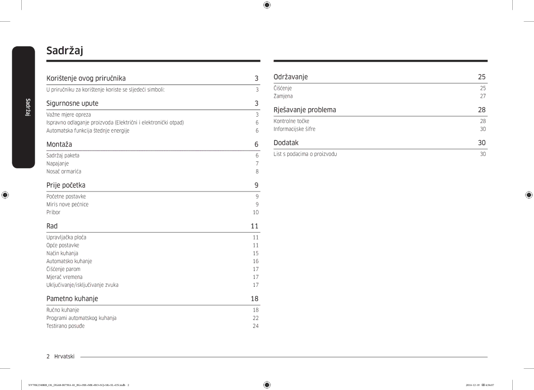 Samsung NV70K2340RB/OL, NV70K2340RB/EO manual Sadržaj 