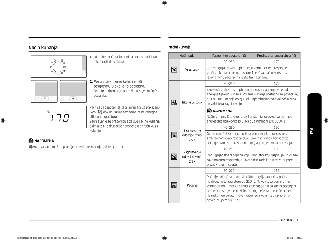 Samsung NV70K2340RB/EO, NV70K2340RB/OL manual Način kuhanja 