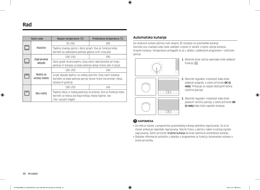 Samsung NV70K2340RB/OL, NV70K2340RB/EO manual Automatsko kuhanje 