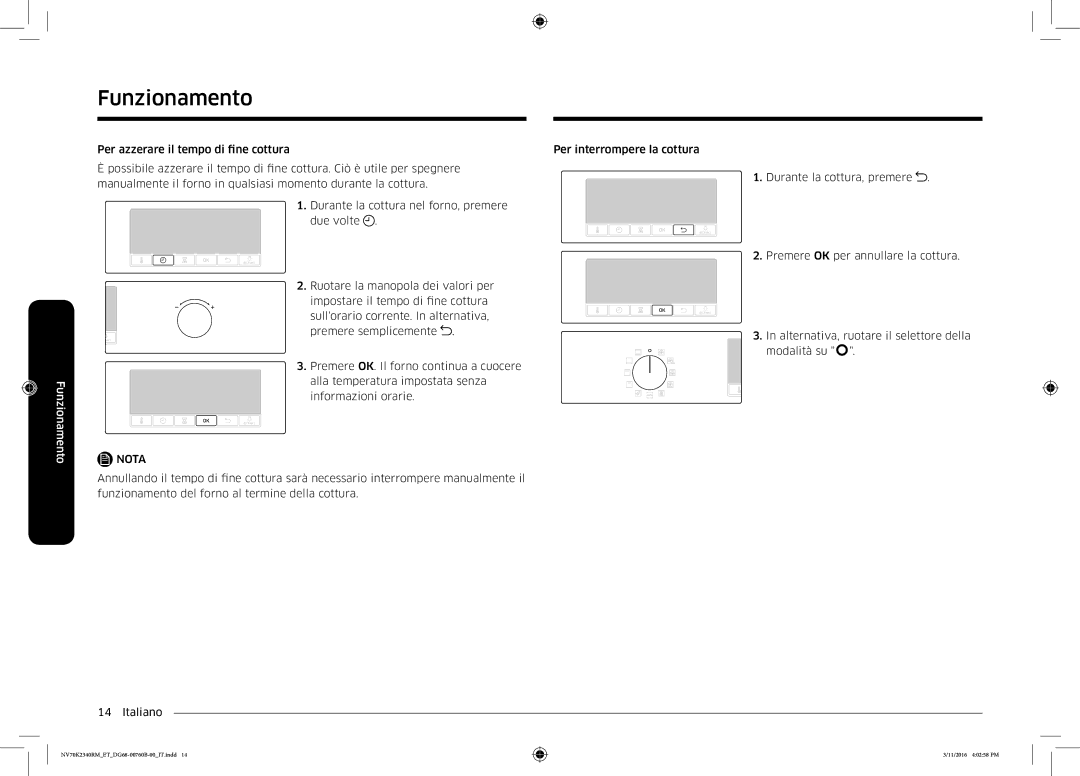 Samsung NV70K2340RM/ET manual Funzionamento 