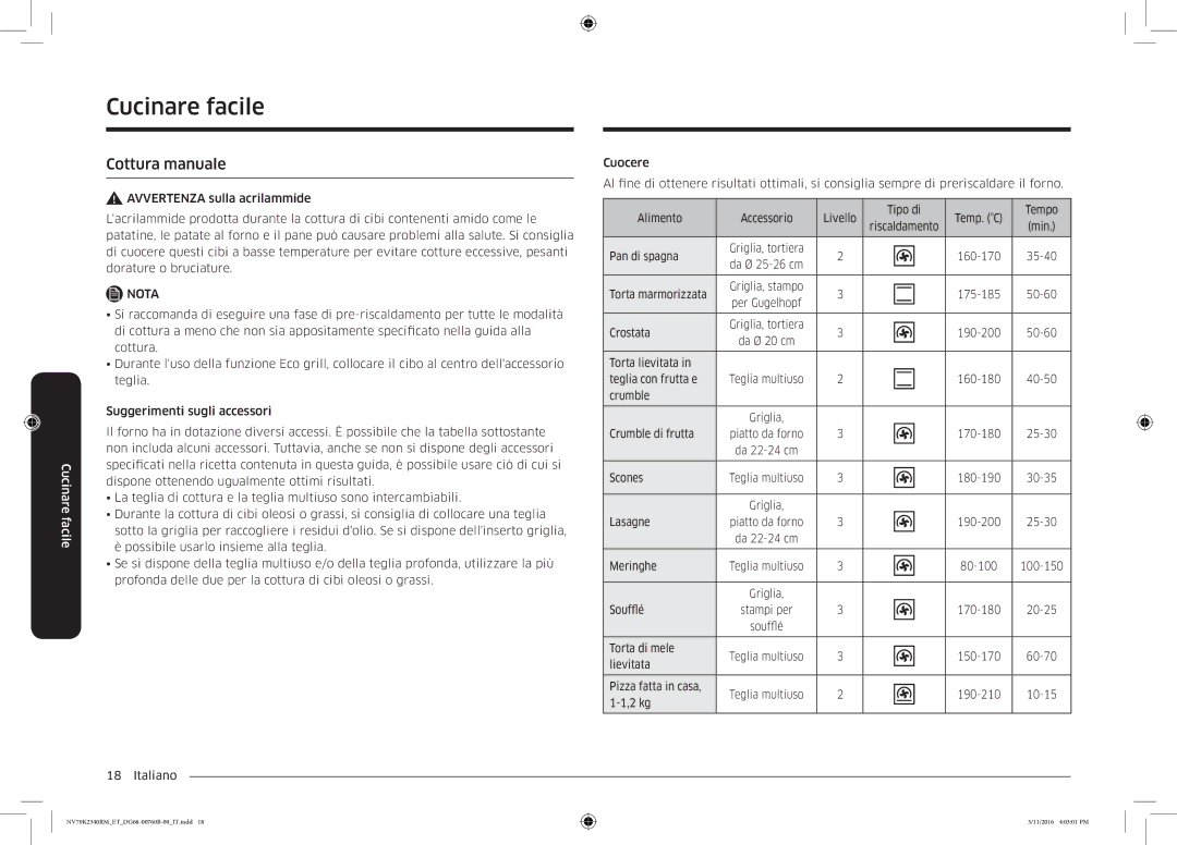 Samsung NV70K2340RM/ET Cucinare facile, Cottura manuale 