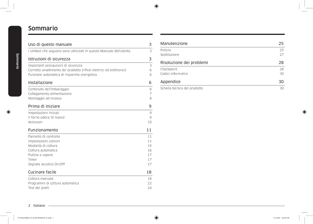 Samsung NV70K2340RM/ET manual Sommario 