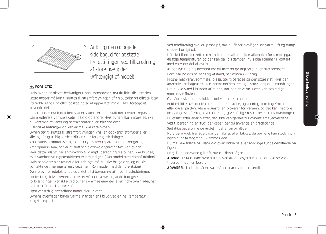 Samsung NV70K2340RS/EE manual Forsigtig 