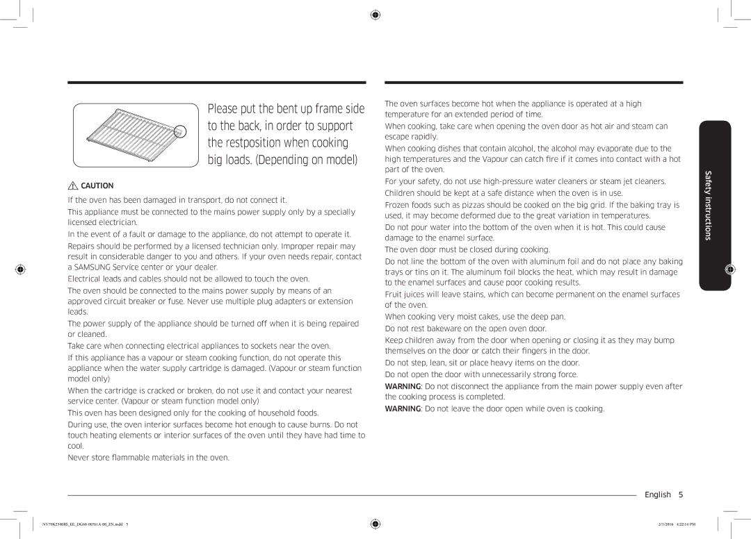 Samsung NV70K2340RS/EE manual Safety instructions 