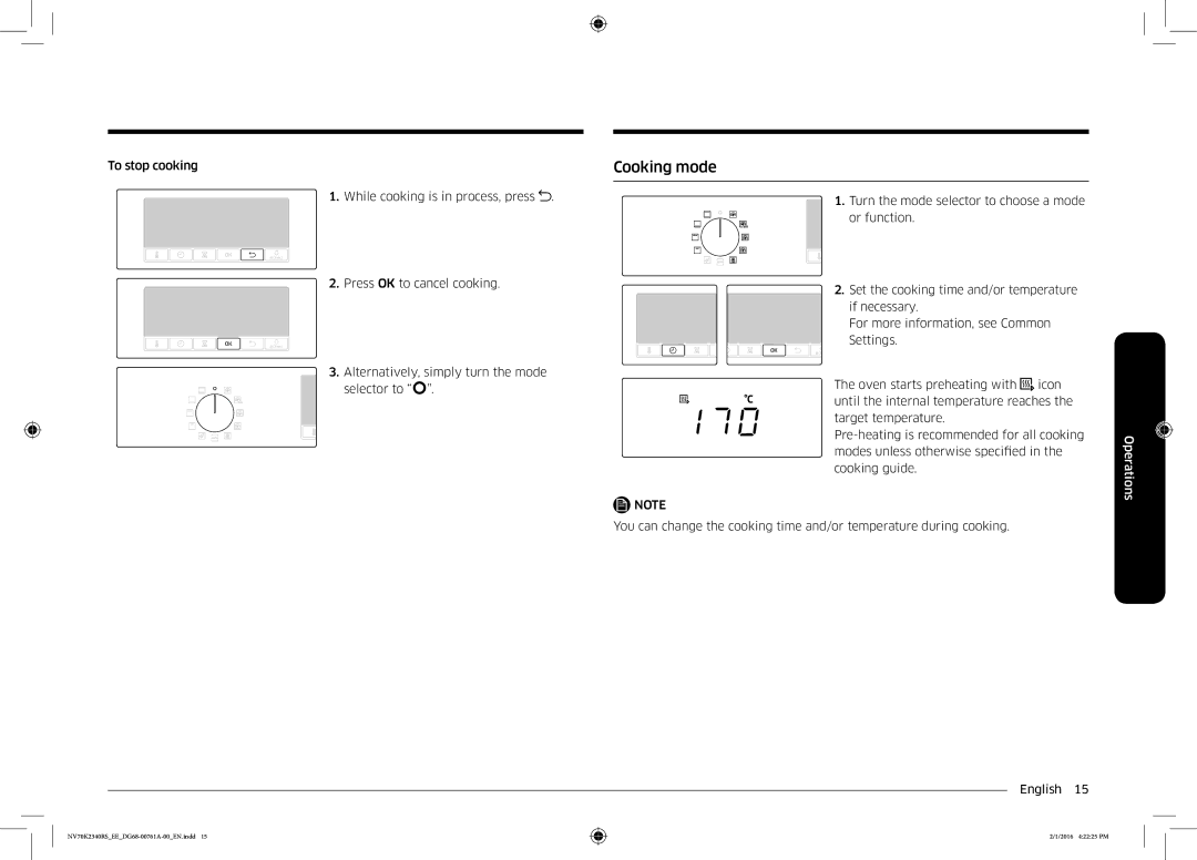 Samsung NV70K2340RS/EE manual Cooking mode 