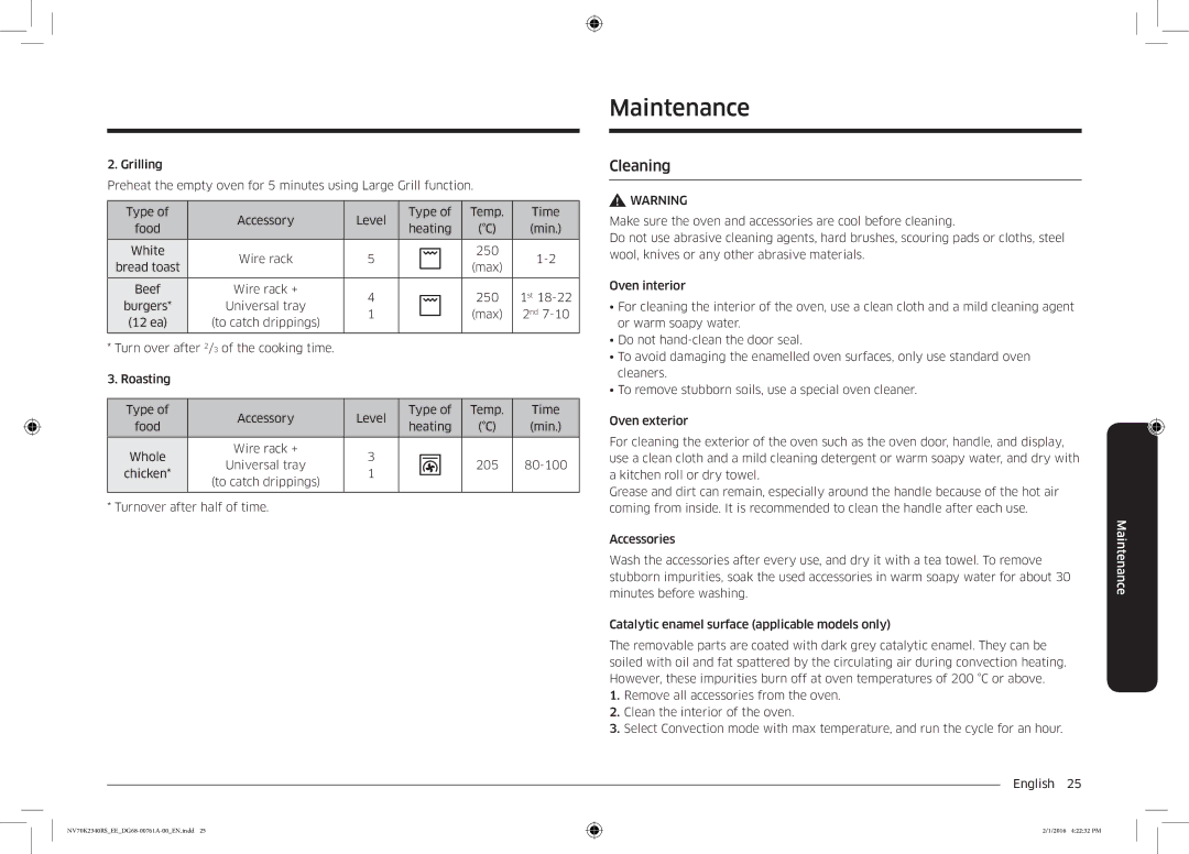 Samsung NV70K2340RS/EE manual Maintenance, Cleaning 