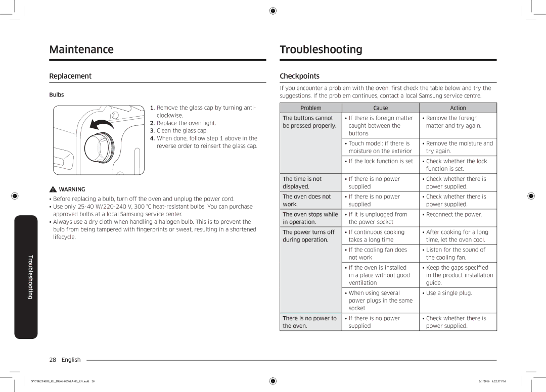 Samsung NV70K2340RS/EE manual Troubleshooting, Replacement, Checkpoints 