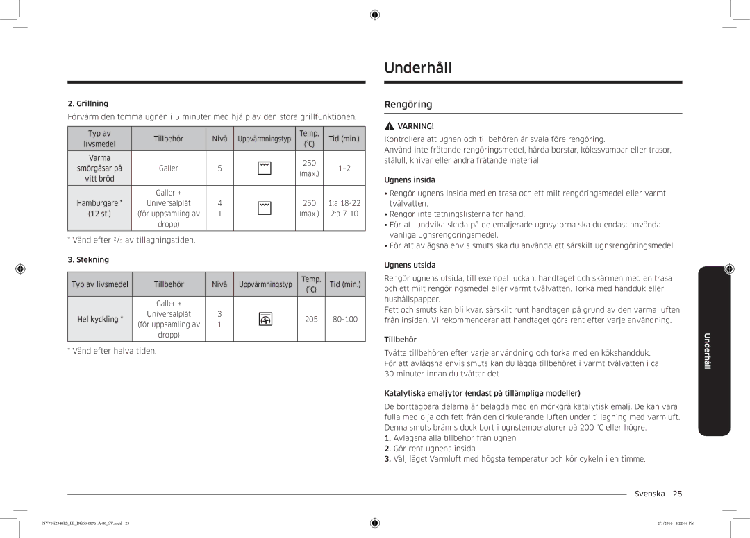 Samsung NV70K2340RS/EE manual Underhåll, Rengöring 